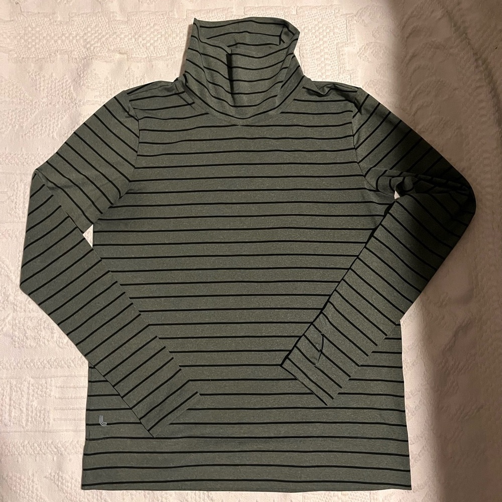 Lole Forest Green and Black Striped Turtleneck